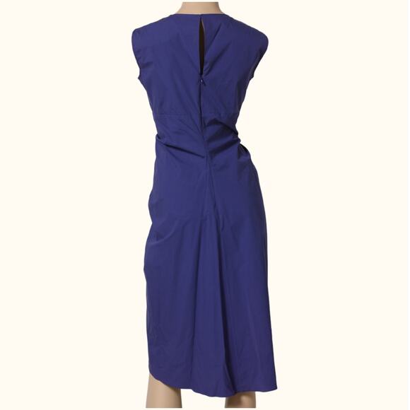 REED KRAKOFF Blue Purple Ruched V-Neck Midi Dress w/ Tags - Picture 6 of 10